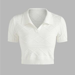 Cider Cropped White Collared Tee